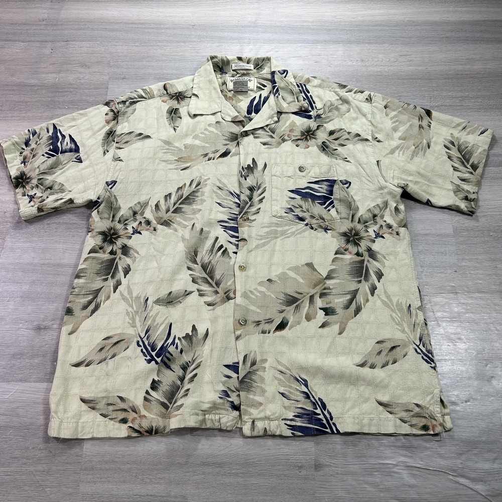 Bamboo Cay Shirt Mens XL Beige Floral Tropical Hawaiian Short Sleeve Button Up